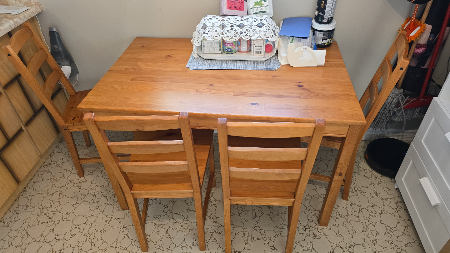 Solid Wood Dining Table and Four Chairs Set