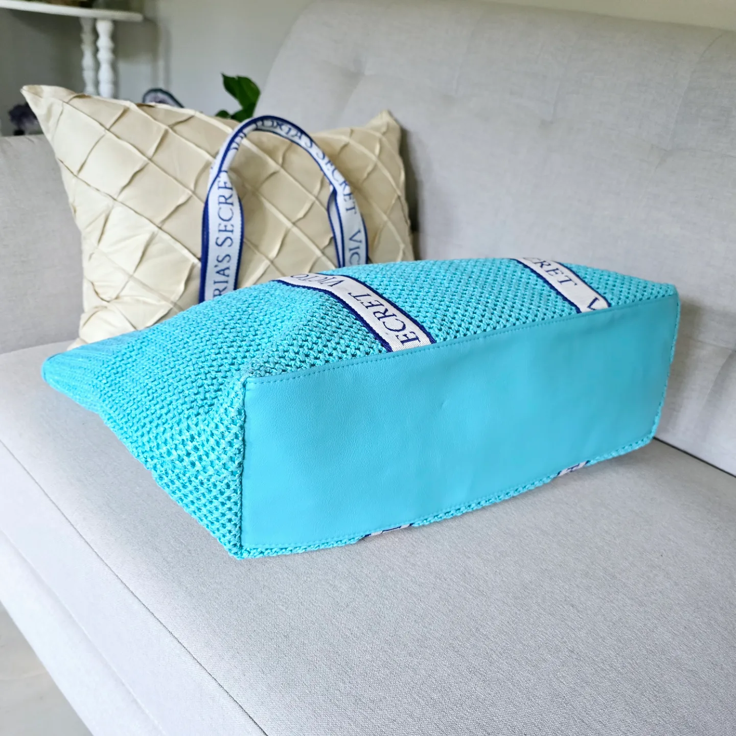 New Victoria's Secret Crochet Tote Bag - Turquoise image indicator(3)