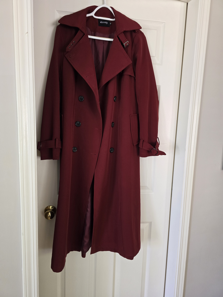 Burgundy Double-Breasted Trench Coat - photo 4
