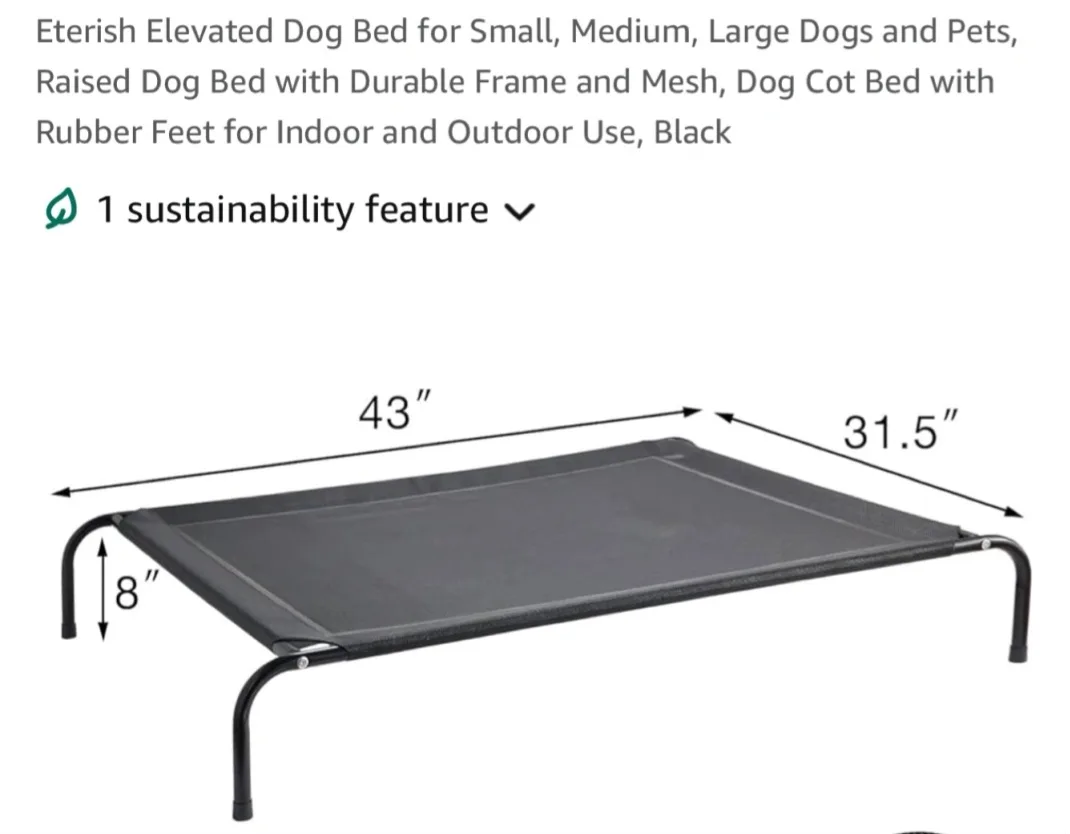 Elevated Dog Bed - Grey, Durable Frame thumbnail