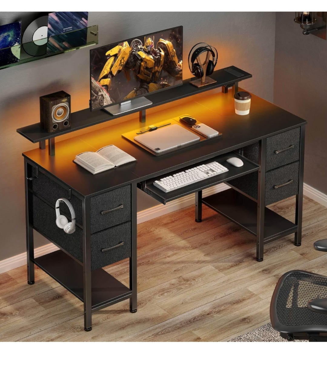 Gaming Desk with RGB LED Lights and Storage