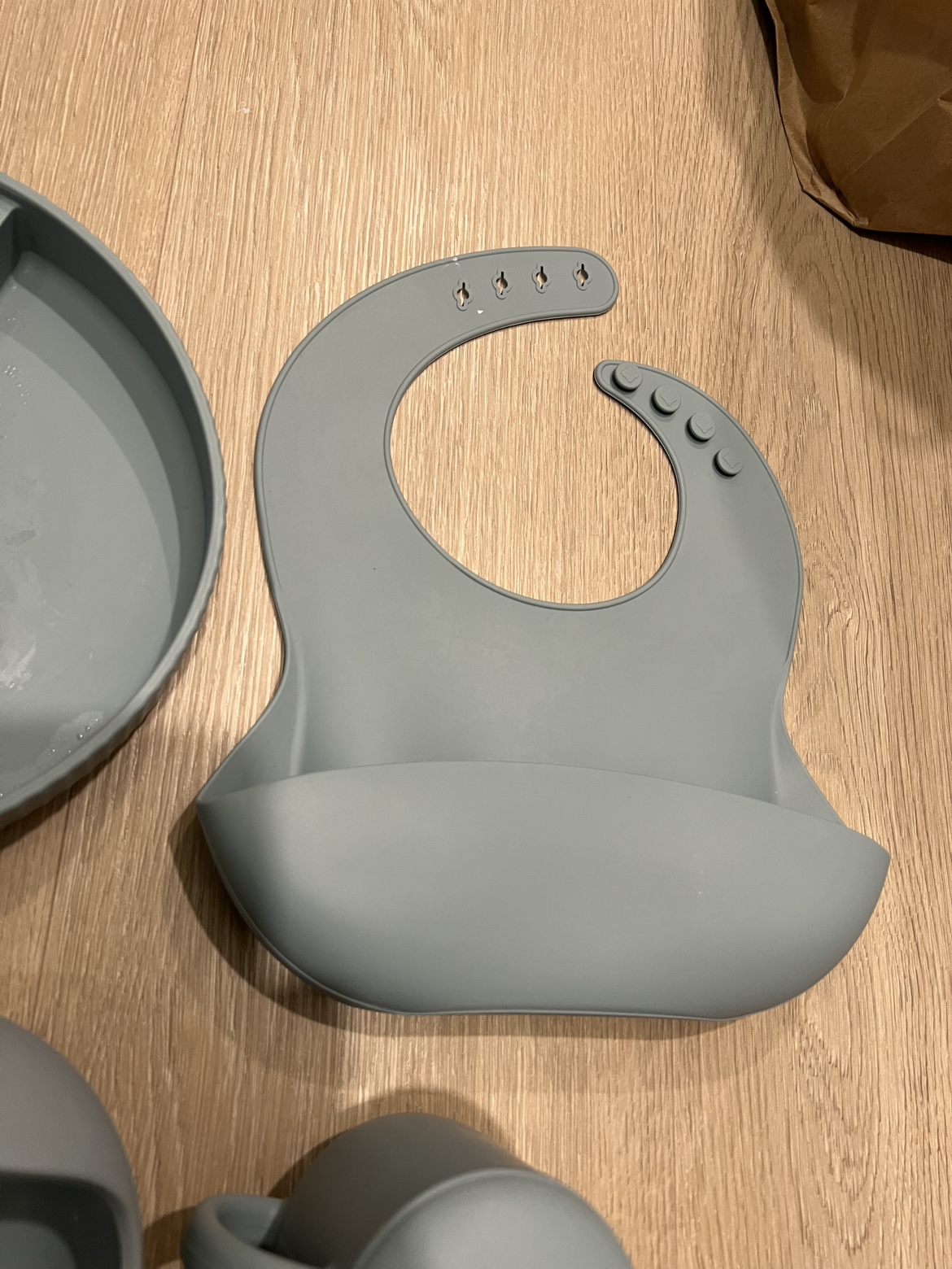 Silicone Baby Feeding Set - Plate, Bowl, Cup, Bib - Dusty Blue - photo 5