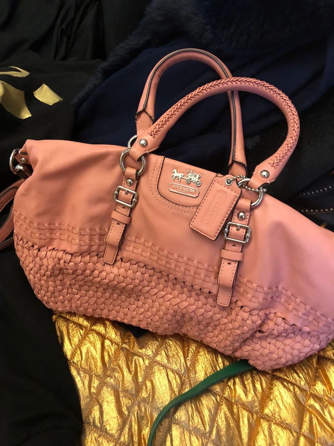 Coach Pink Woven Leather Handbag thumbnail