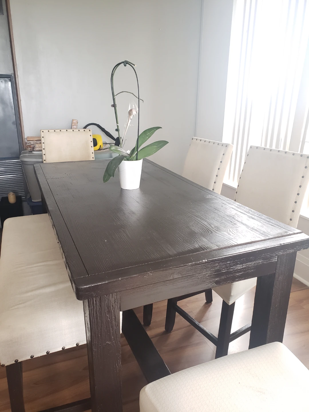 Dining Set with Dark Wood Table and Upholstered Chairs - photo 2
