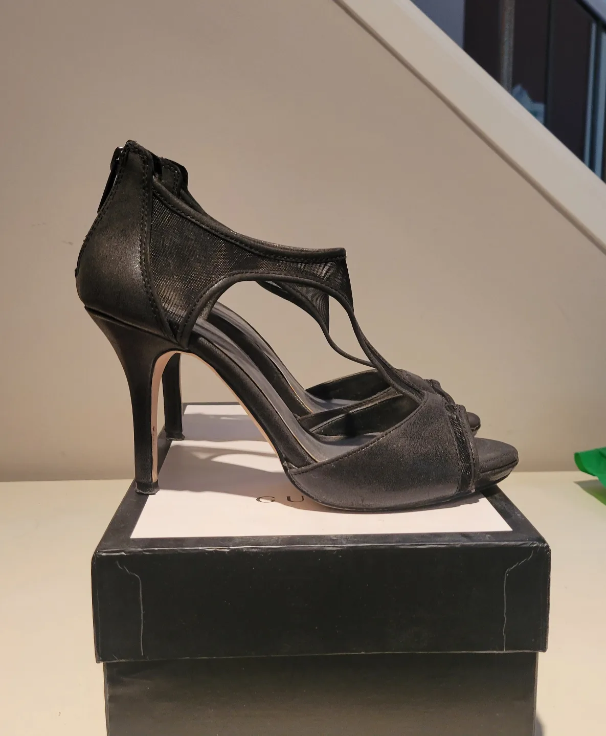 Le Chateau Black Peep-Toe Heels, Size 7 thumbnail