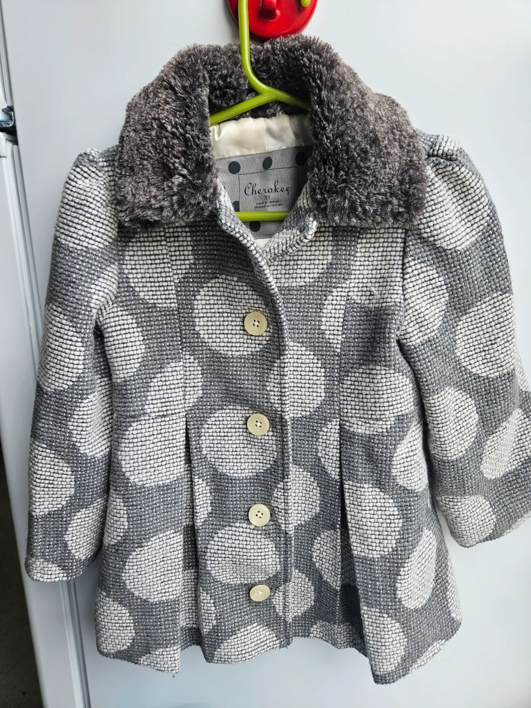Girls' Cherokee Size 3T Grey & White Polka Dot Coat thumbnail