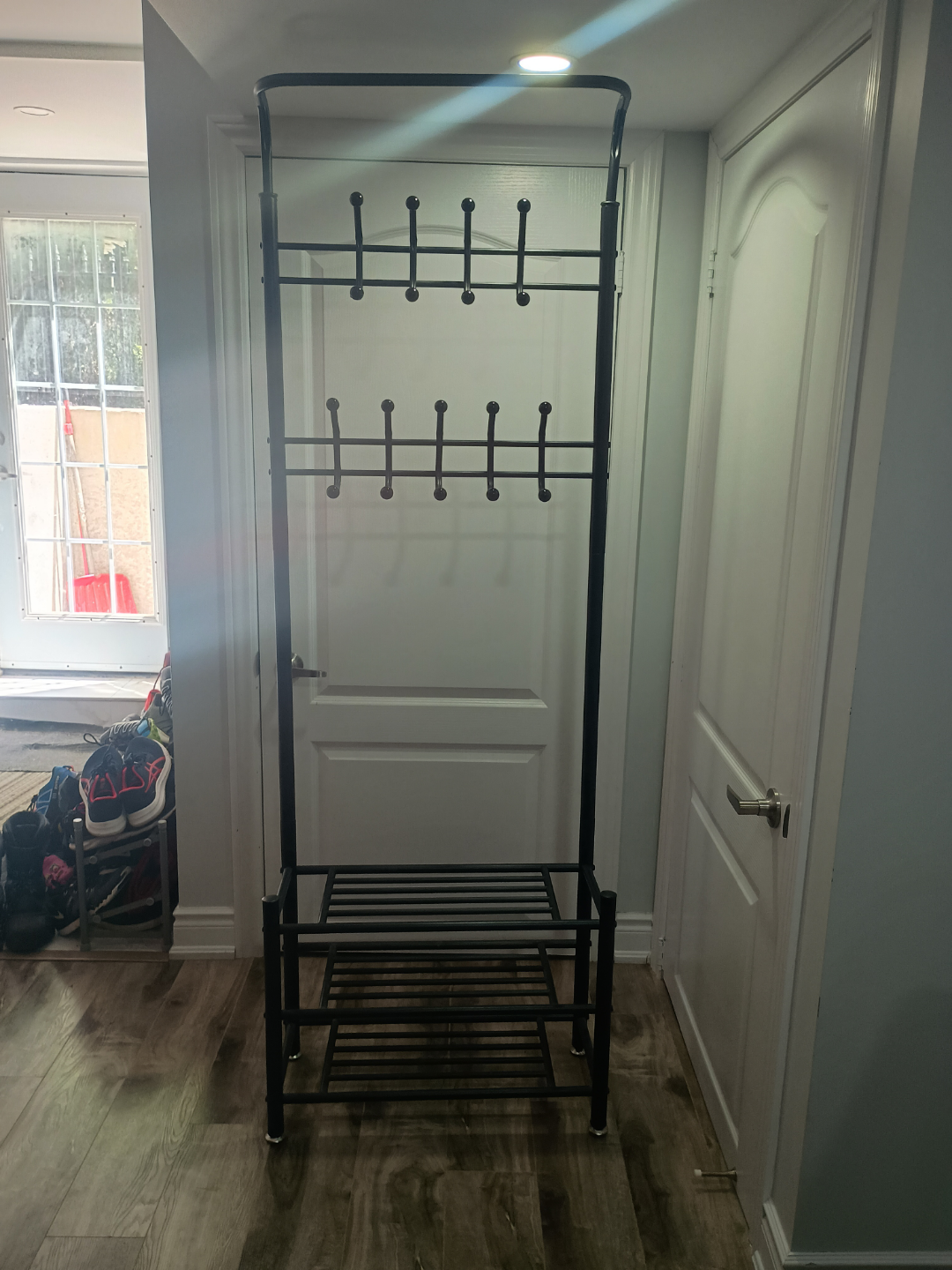 Black Metal Hall Tree with Shoe Rack