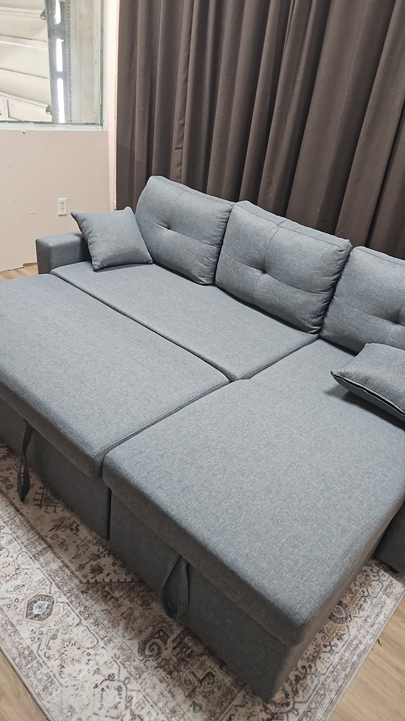 Grey L-Shaped Sectional Sofa Bed - photo 3
