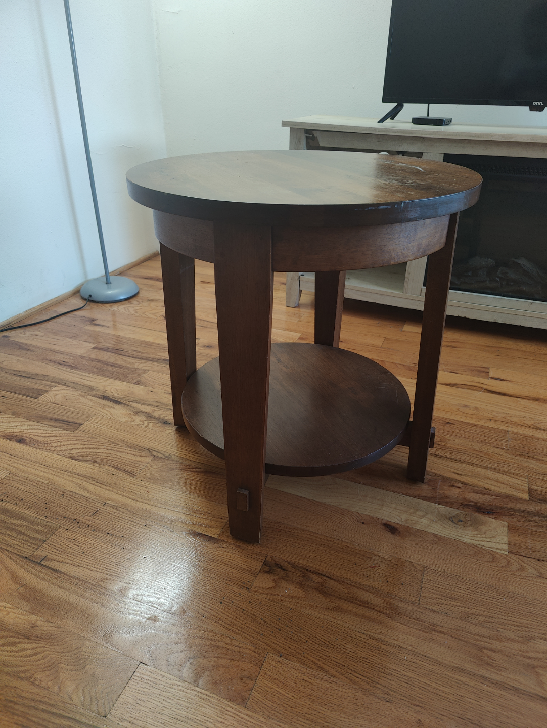 Round Wooden End Table with Shelf