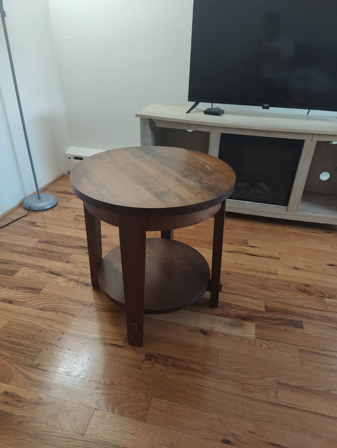 Round Wooden End Table with Shelf - photo 2
