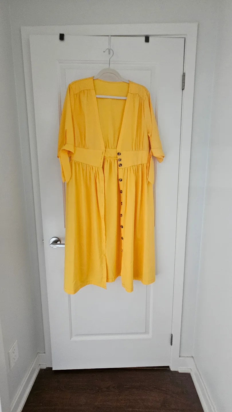 Yellow Button-Up Midi Dress, Size Medium image indicator(4)