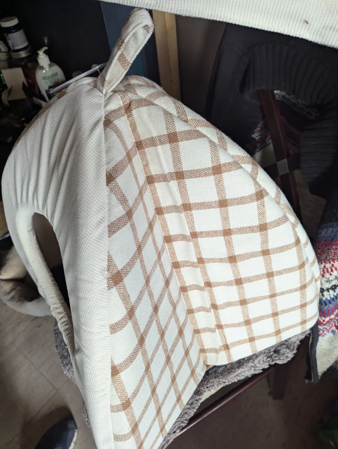 Cozy Cat House Pet Bed - Beige and Brown Plaid image indicator(4)