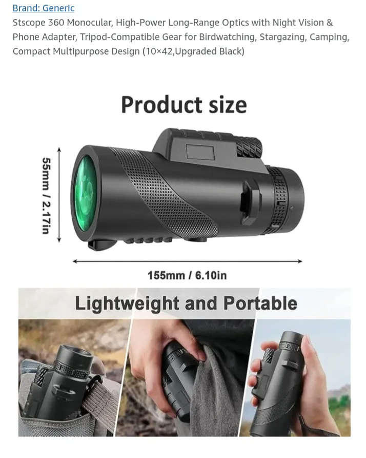 🏒  NEW!  360 Monocular Telescope, Smartphone Adapter & Tripod image indicator(2)