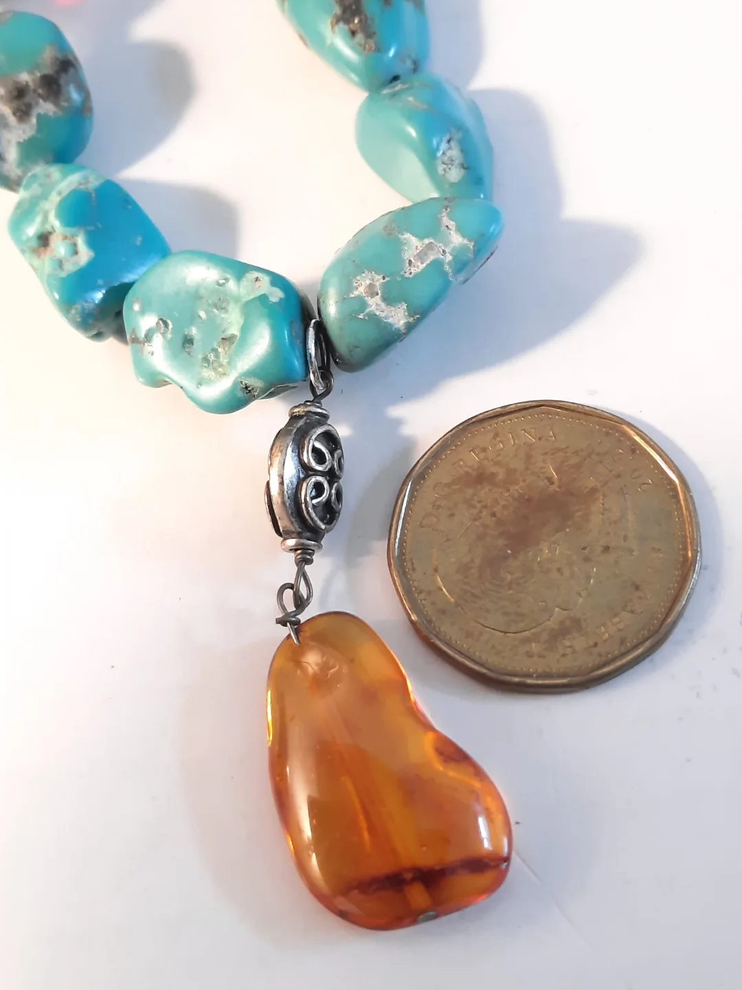 Turquoise and Amber Necklace with 925 silver clasp image indicator(8)