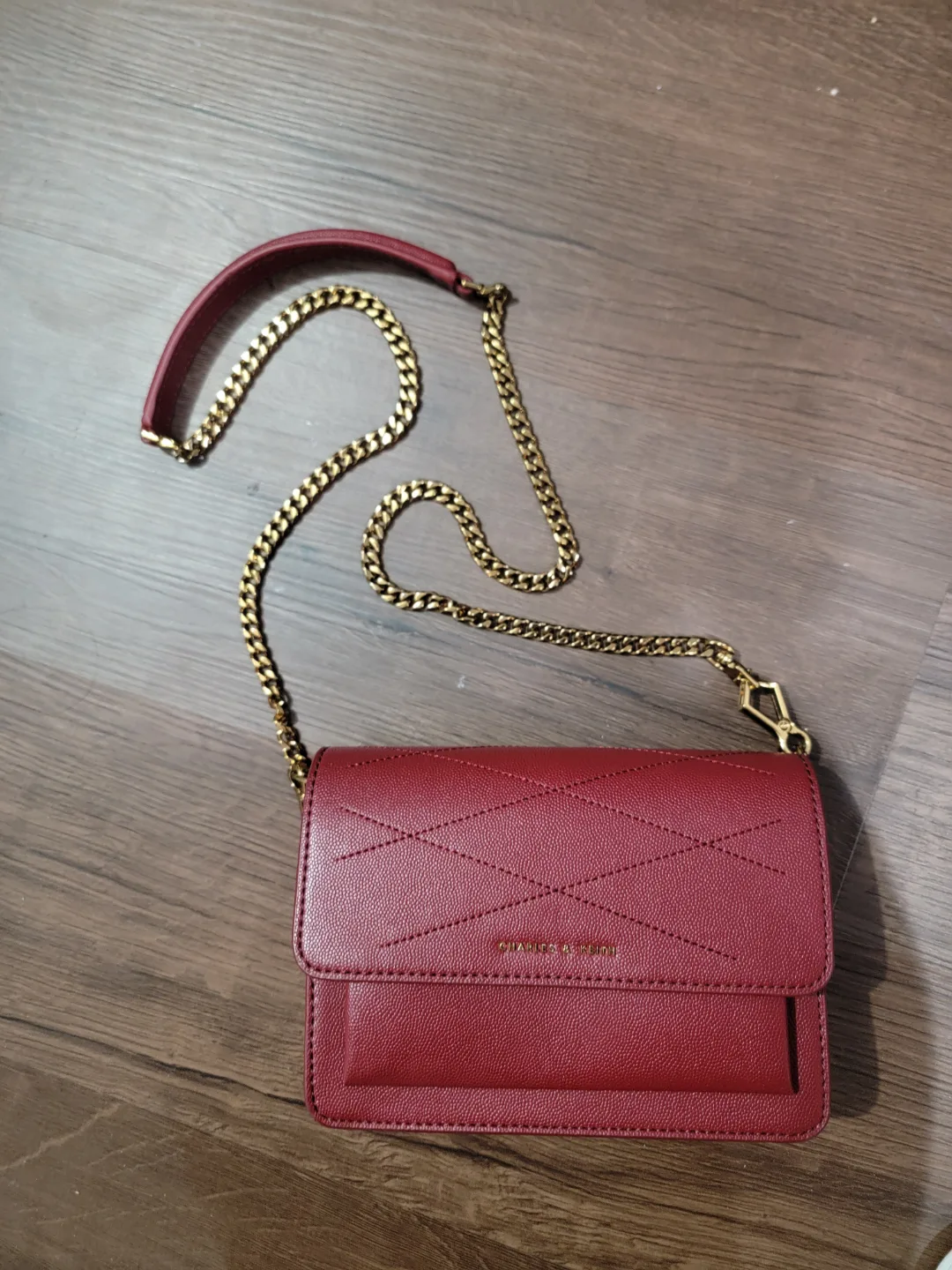 Charles & Keith Burgundy Crossbody Bag thumbnail