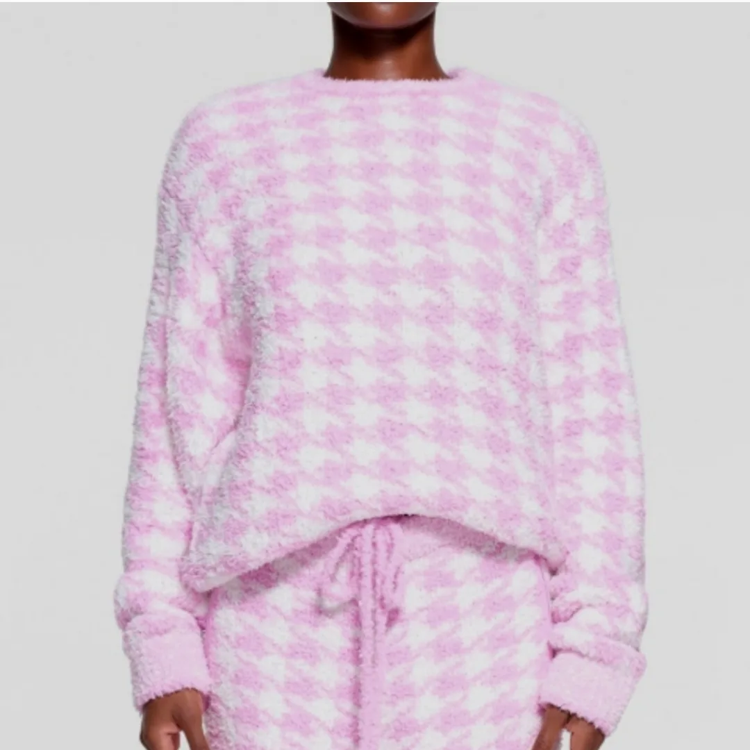 SKIMS Unisex Pink Petal Houndstooth Cozy Top thumbnail