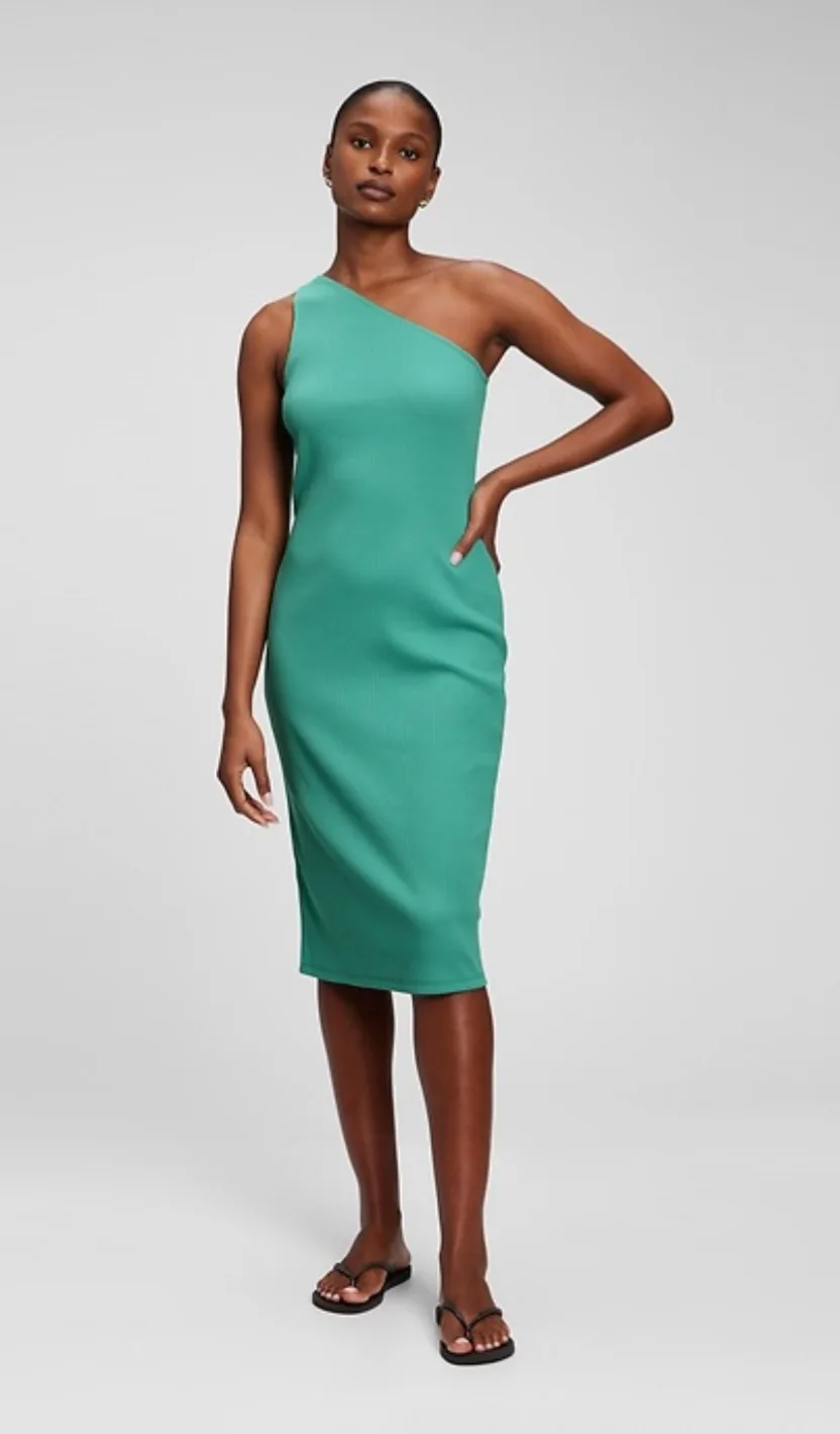 Gorgeous Gap Teal One-Shoulder Midi Dress thumbnail