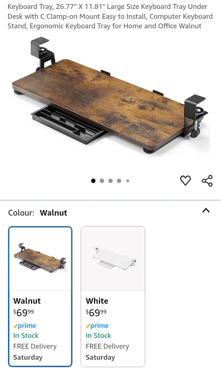 Walnut Under Desk Keyboard Tray with Drawer thumbnail