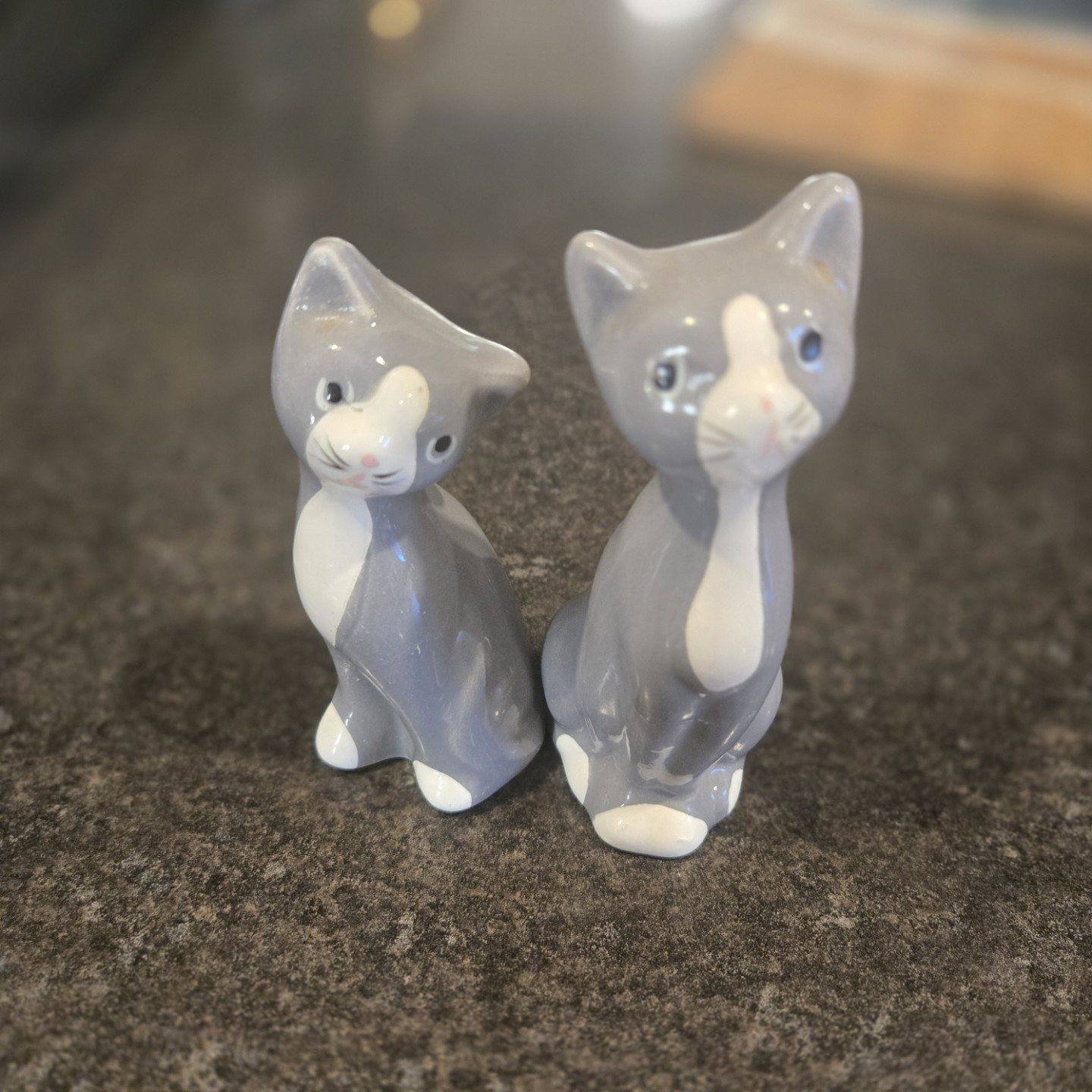 Pair of Vintage Grey Ceramic Kittens