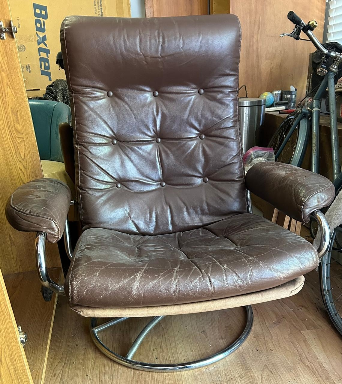Vintage Brown Leather Swivel Chair