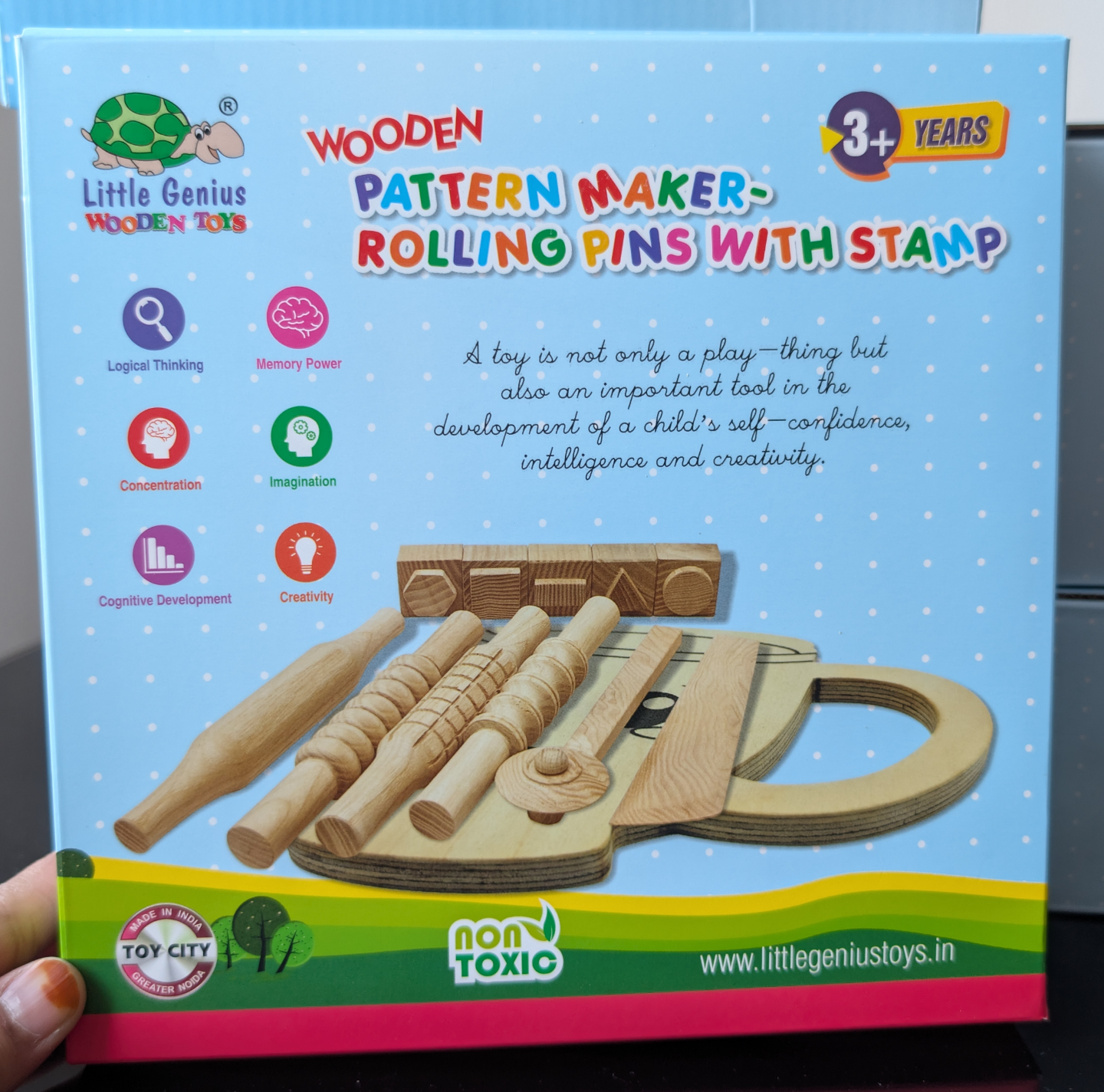 Little Genius Wooden Pattern Maker Rolling Pins with Stamp Set