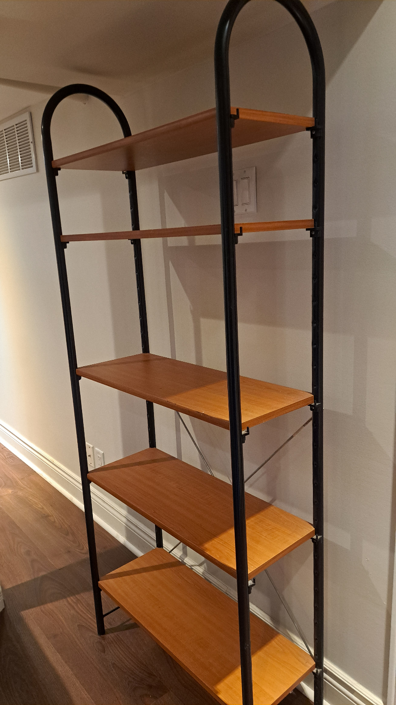 Five-shelf bookcase with black metal frame