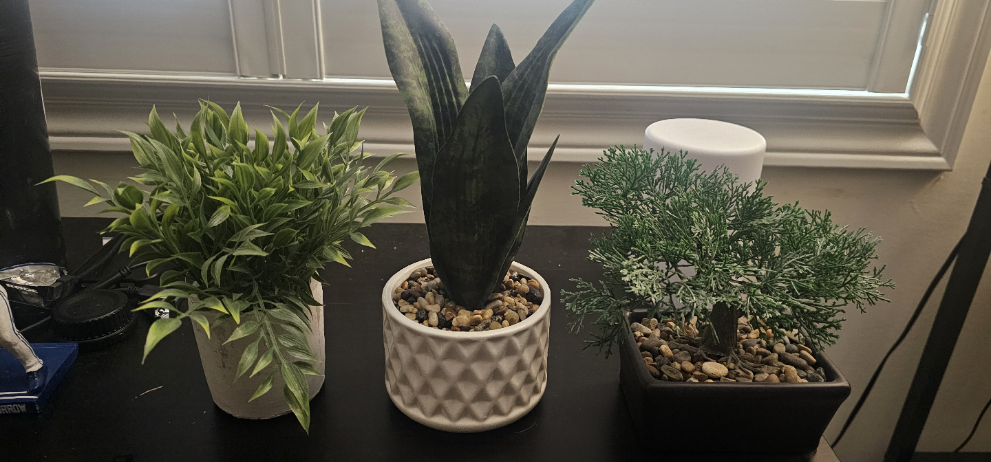 Three Small Artificial Potted Plants