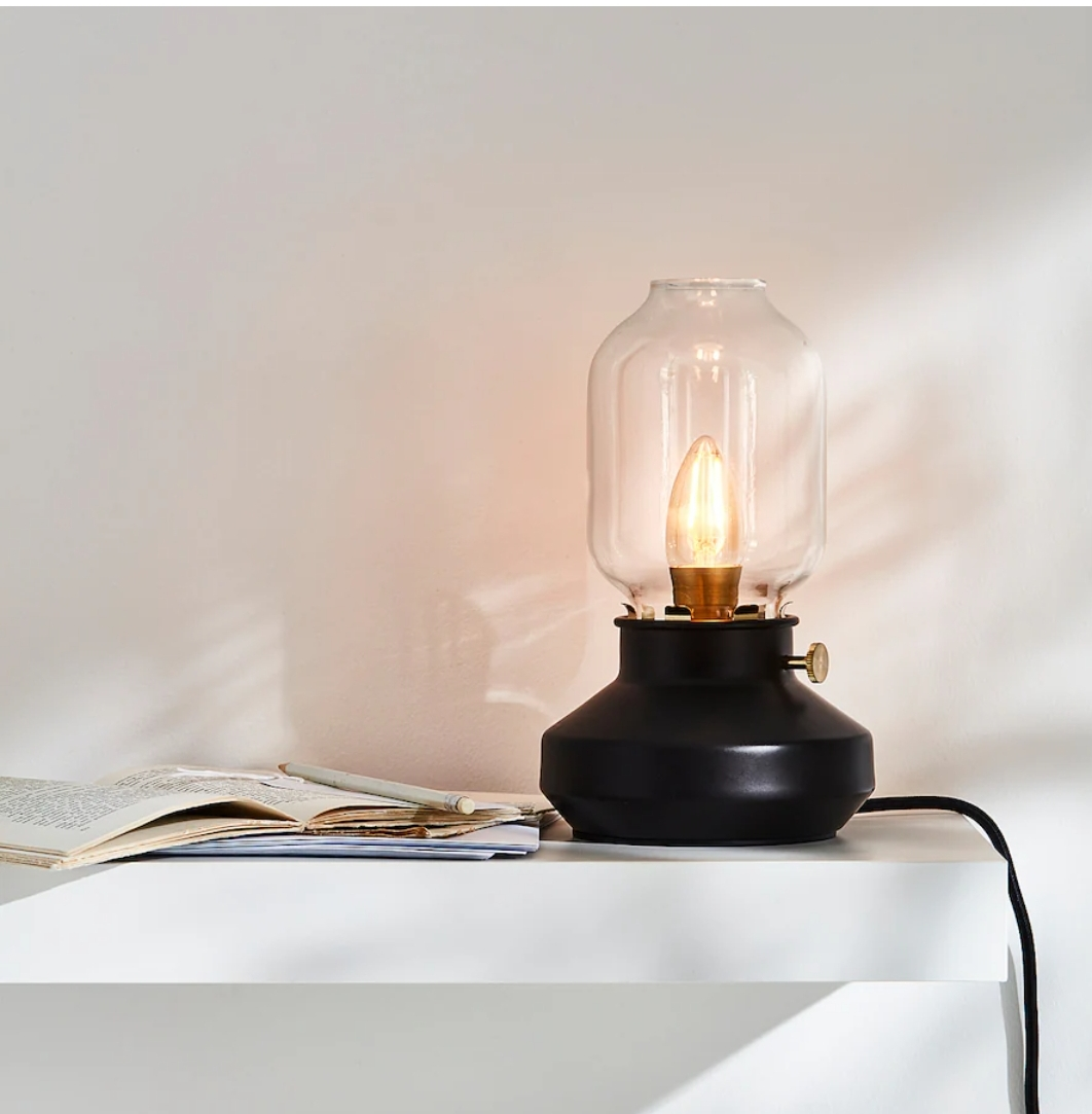 IKEA TARNABY Black Table Lamp with Clear Glass Shade - photo 2