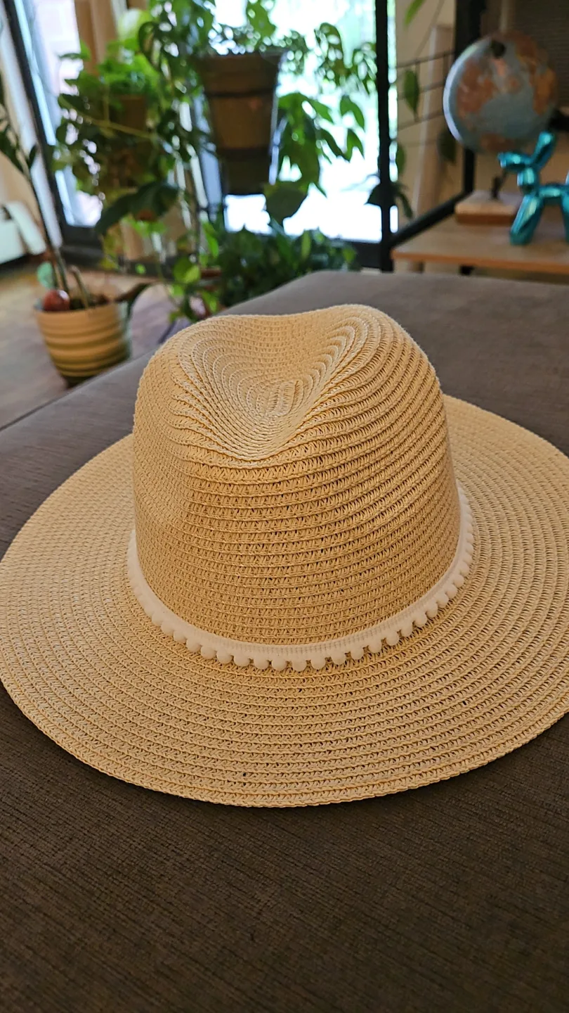 🥕 Boho Straw Hat with Pom Pom Trim thumbnail