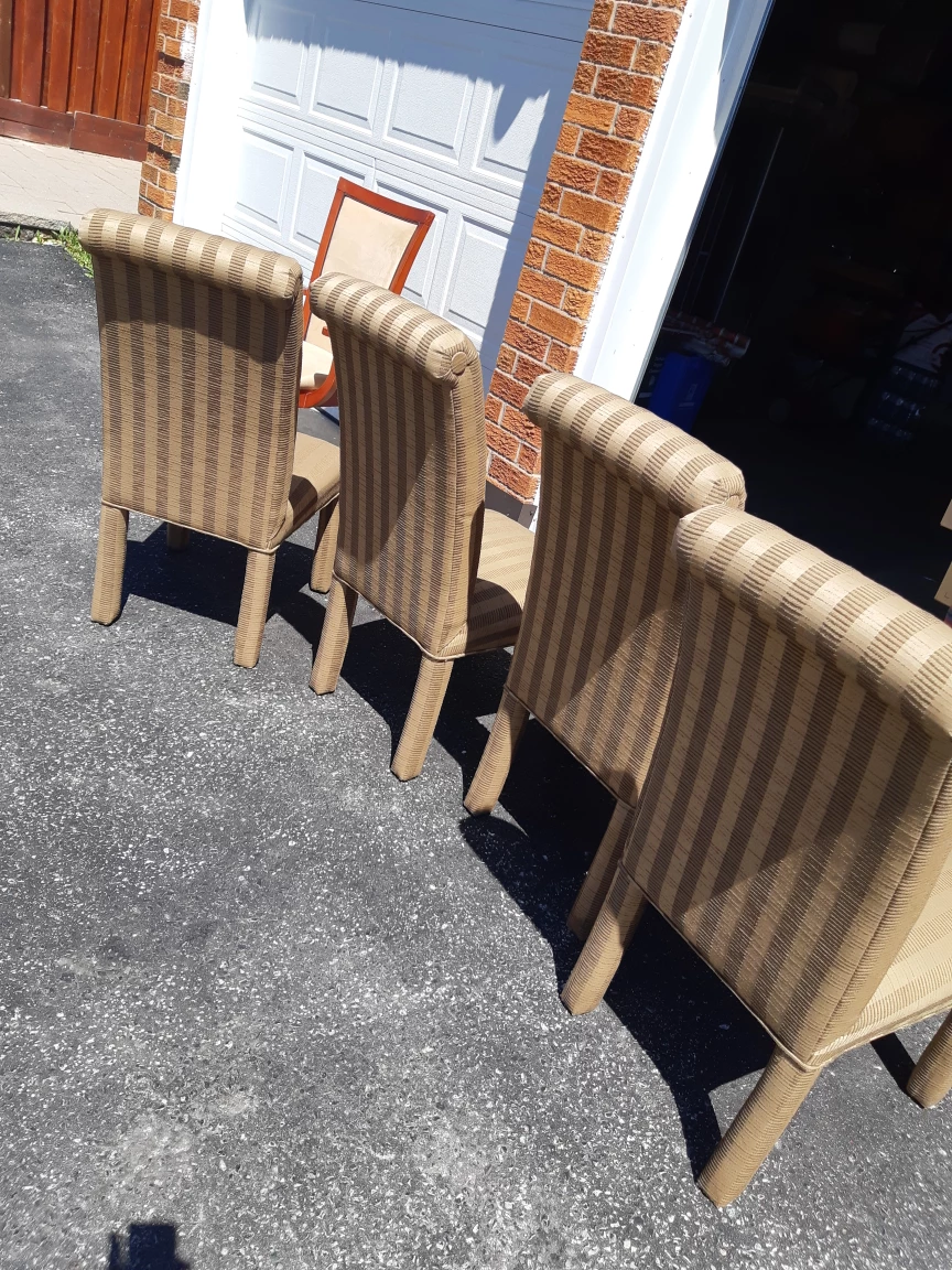 Set of Four Beige and Brown Striped Dining Chairs - photo 2