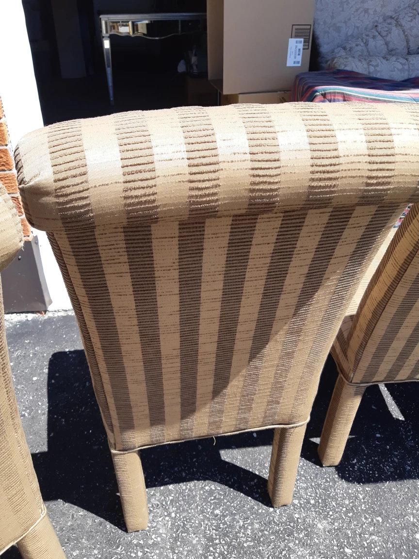 Set of Four Beige and Brown Striped Dining Chairs - photo 4