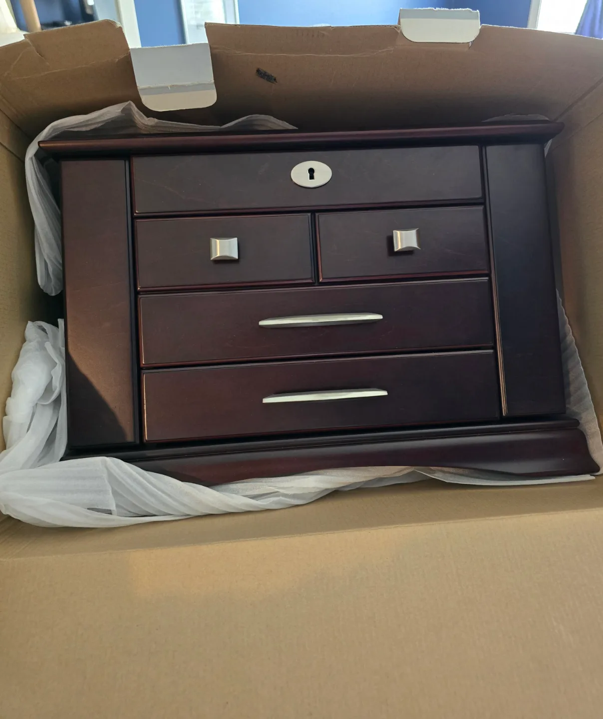 Dark Brown Wooden Jewellery Box with Mirror and Drawers image indicator(2)