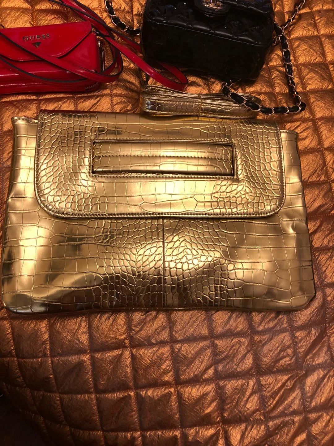 Gold Crocodile-Embossed Clutch thumbnail