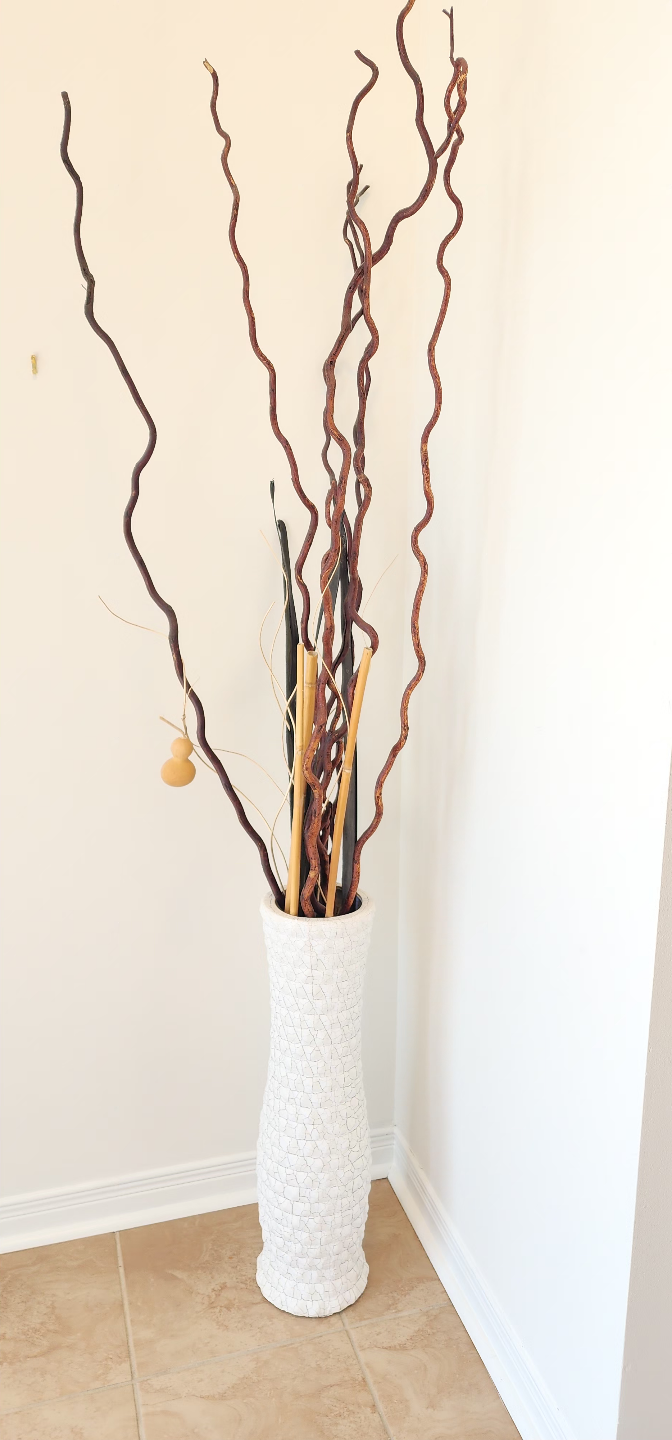 Tall White Crackle Glaze Vase with Artificial Orchid