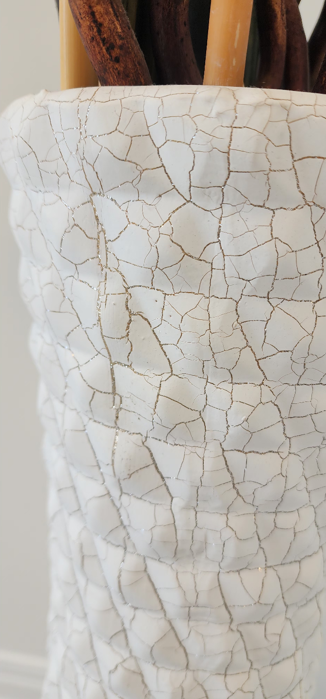 Tall White Crackle Glaze Vase with Artificial Orchid - photo 2