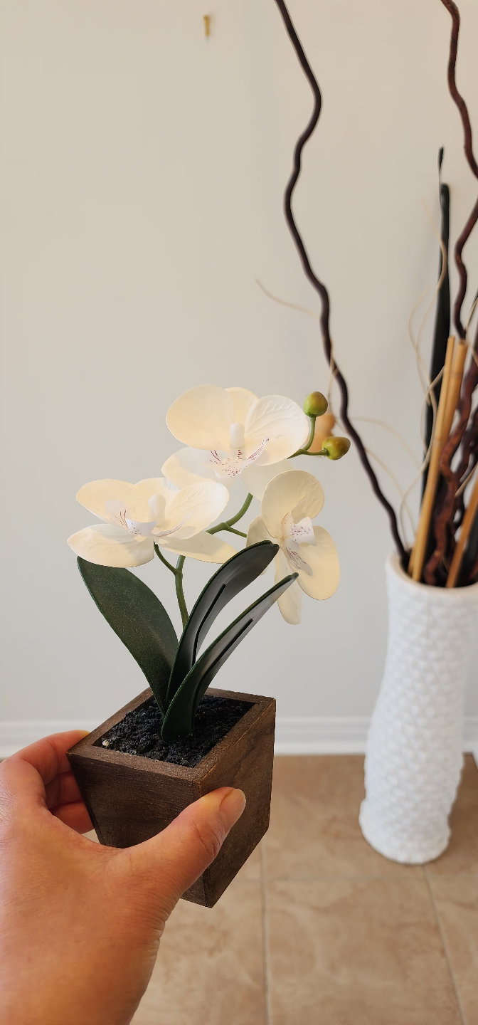 Tall White Crackle Glaze Vase with Artificial Orchid - photo 4