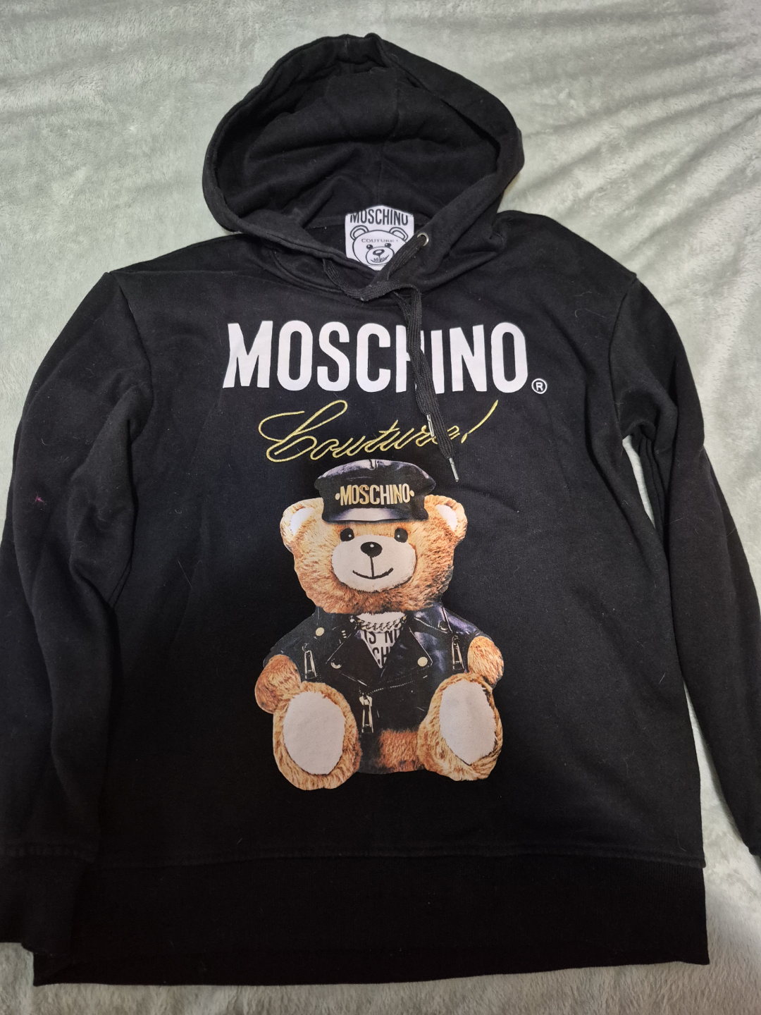 Moschino Couture! Black Hoodie Sweatshirt with Teddy Bear