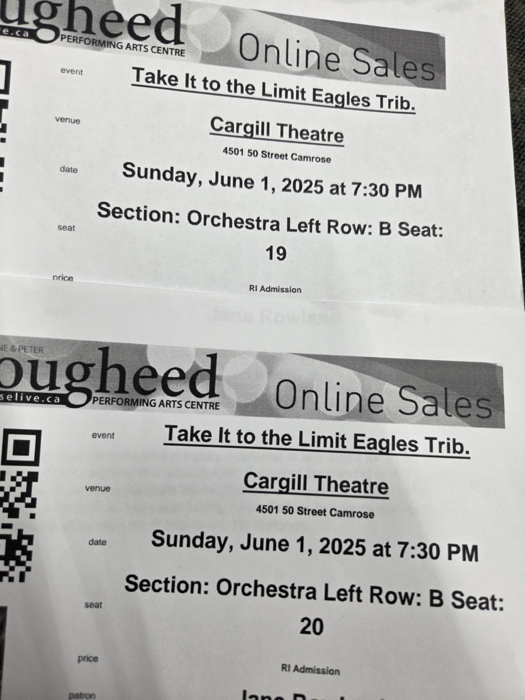 Two Tickets to Take It to the Limit Eagles Tribute