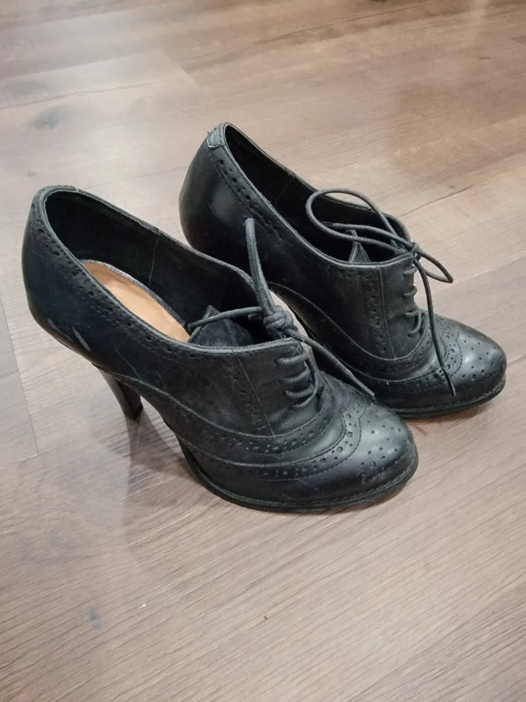 Aldo Black Leather Brogue Heels thumbnail