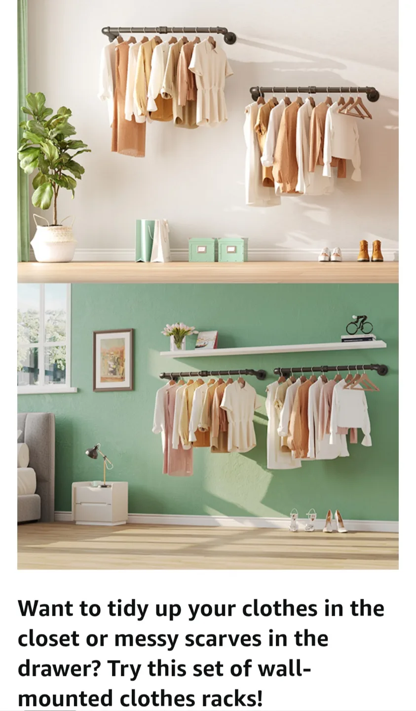 Wall Mounted Garment Rack, Black Industrial Pipe Style. image indicator(5)