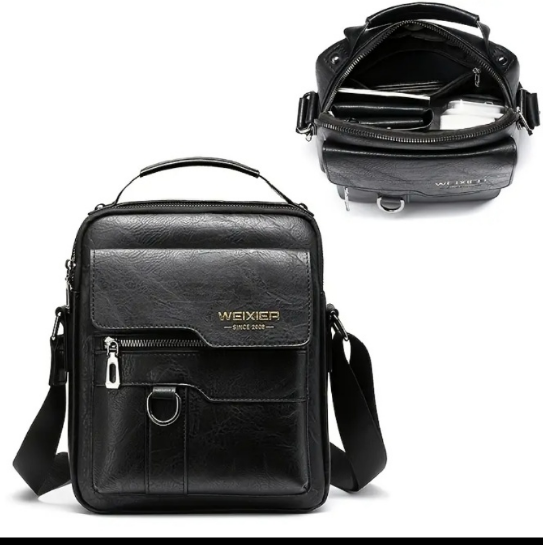 Men's Black Leather Shoulder Bag