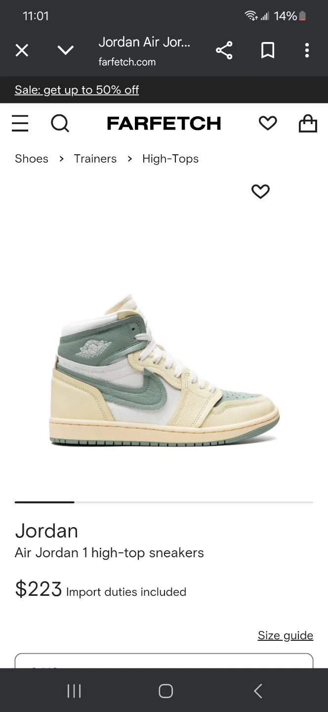 Air Jordan 1 High-Top Sneakers - Pale Ivory/Seafoam image indicator(8)