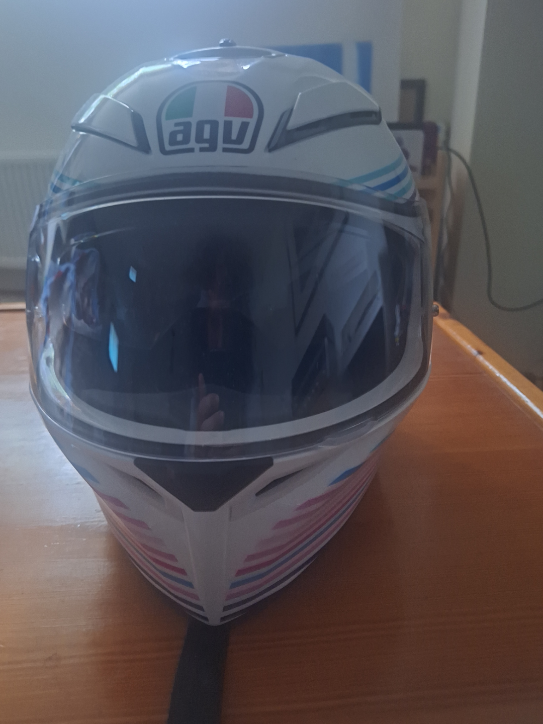 AGV K-3 SV Helmet - White/Pink/Blue Stripes
