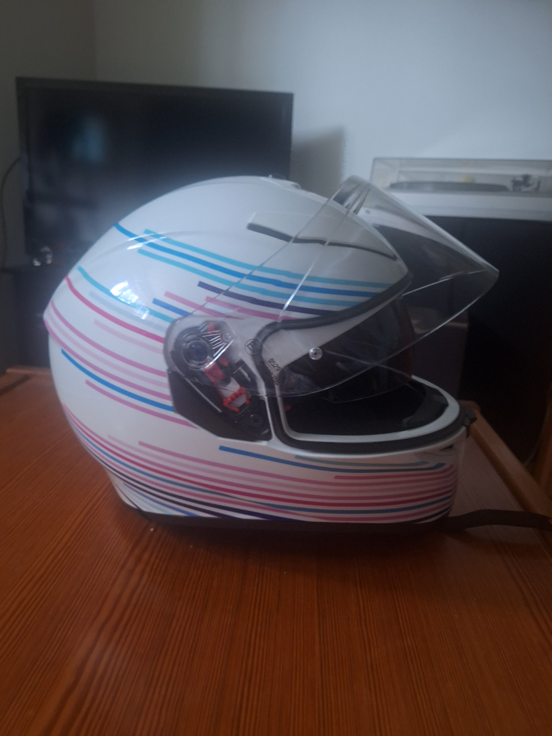 AGV K-3 SV Helmet - White/Pink/Blue Stripes - photo 3