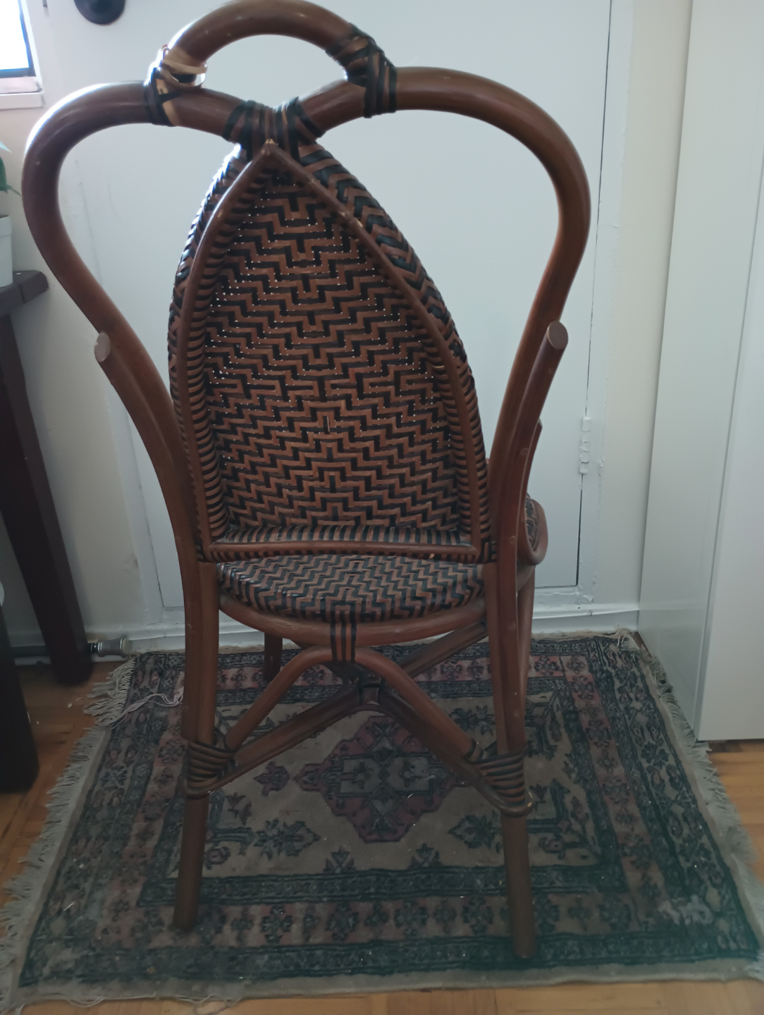 Unique Tightly Woven Small Scale Tan and Black Wicker  Chair - photo 3