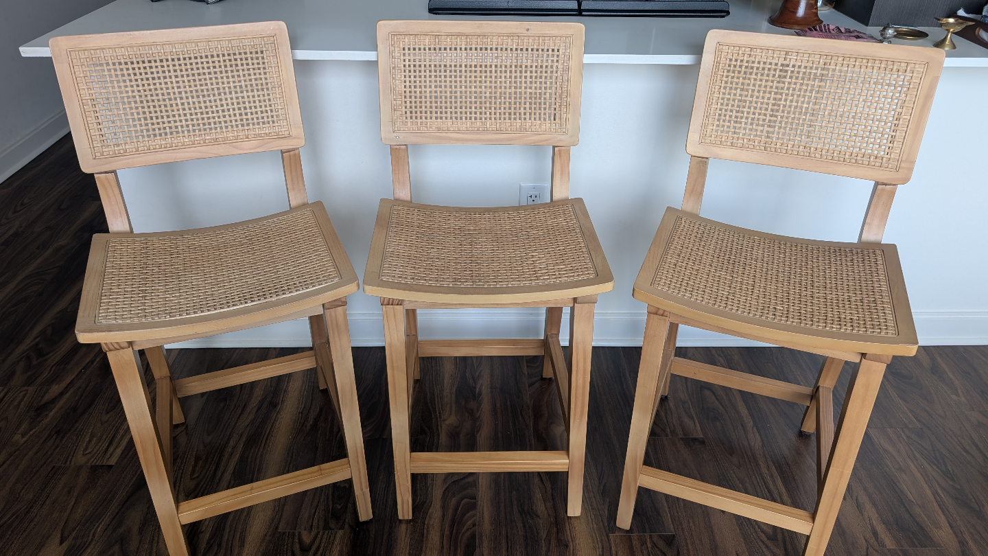 Set of Three Cane Back Counter Height Stools - photo 3