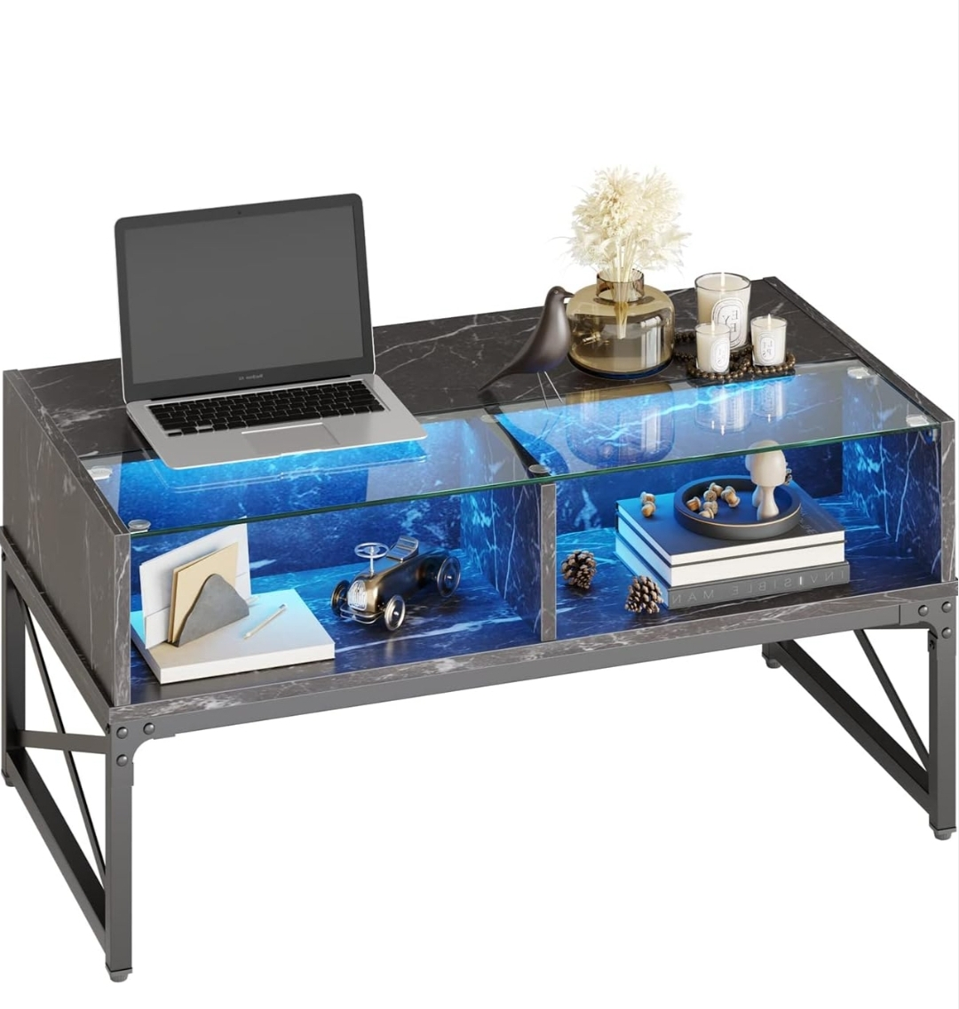 Modern Coffee Table with LED Lighting and Glass Shelves - photo 2