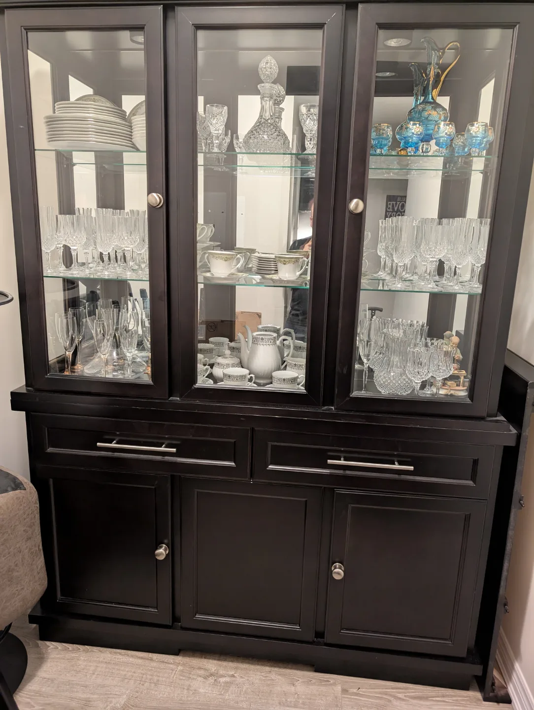 Dark Brown Wooden China Cabinet with Glass Doors thumbnail