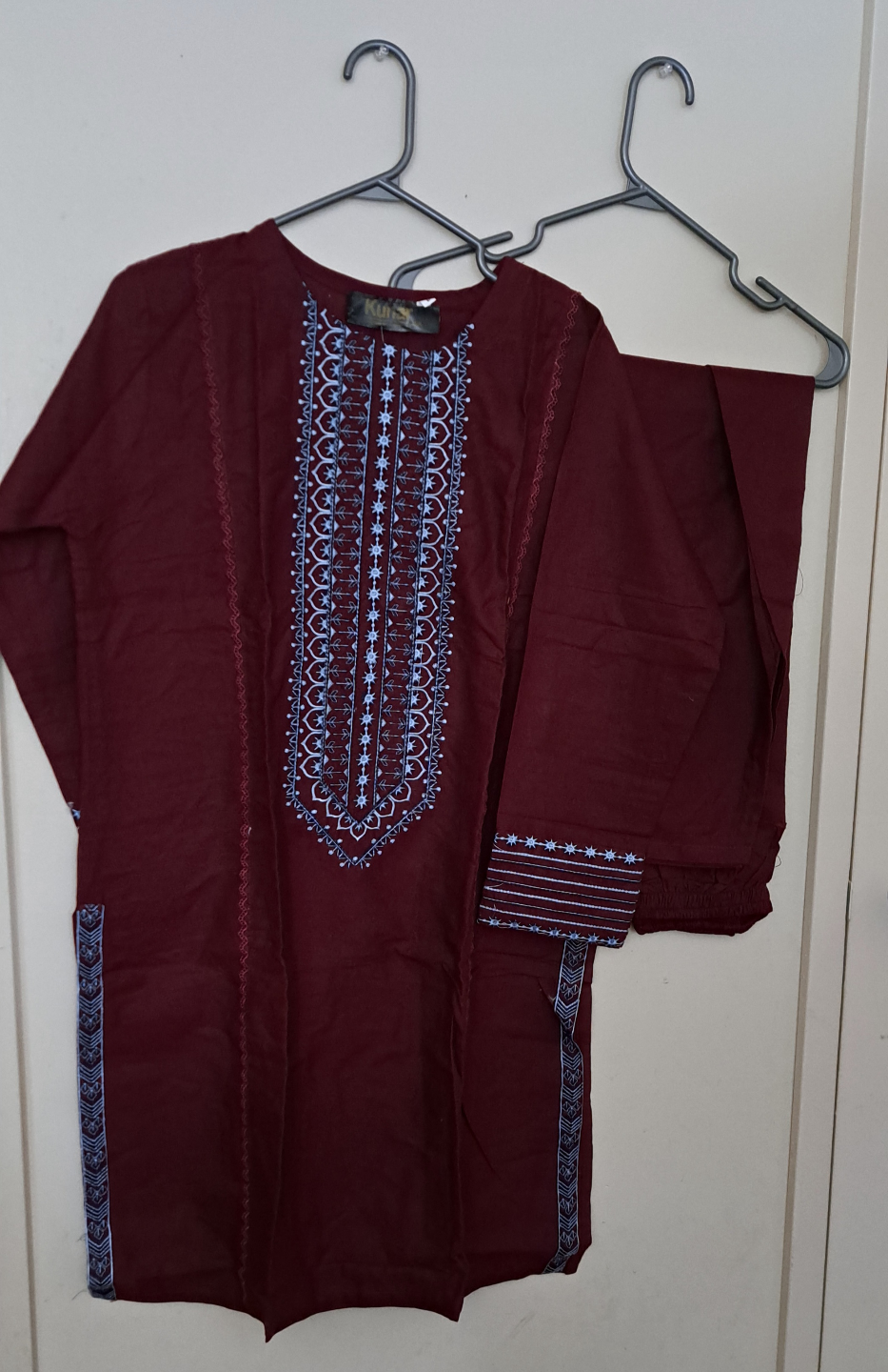 Kunar 2-piece embroidered maroon women's suit