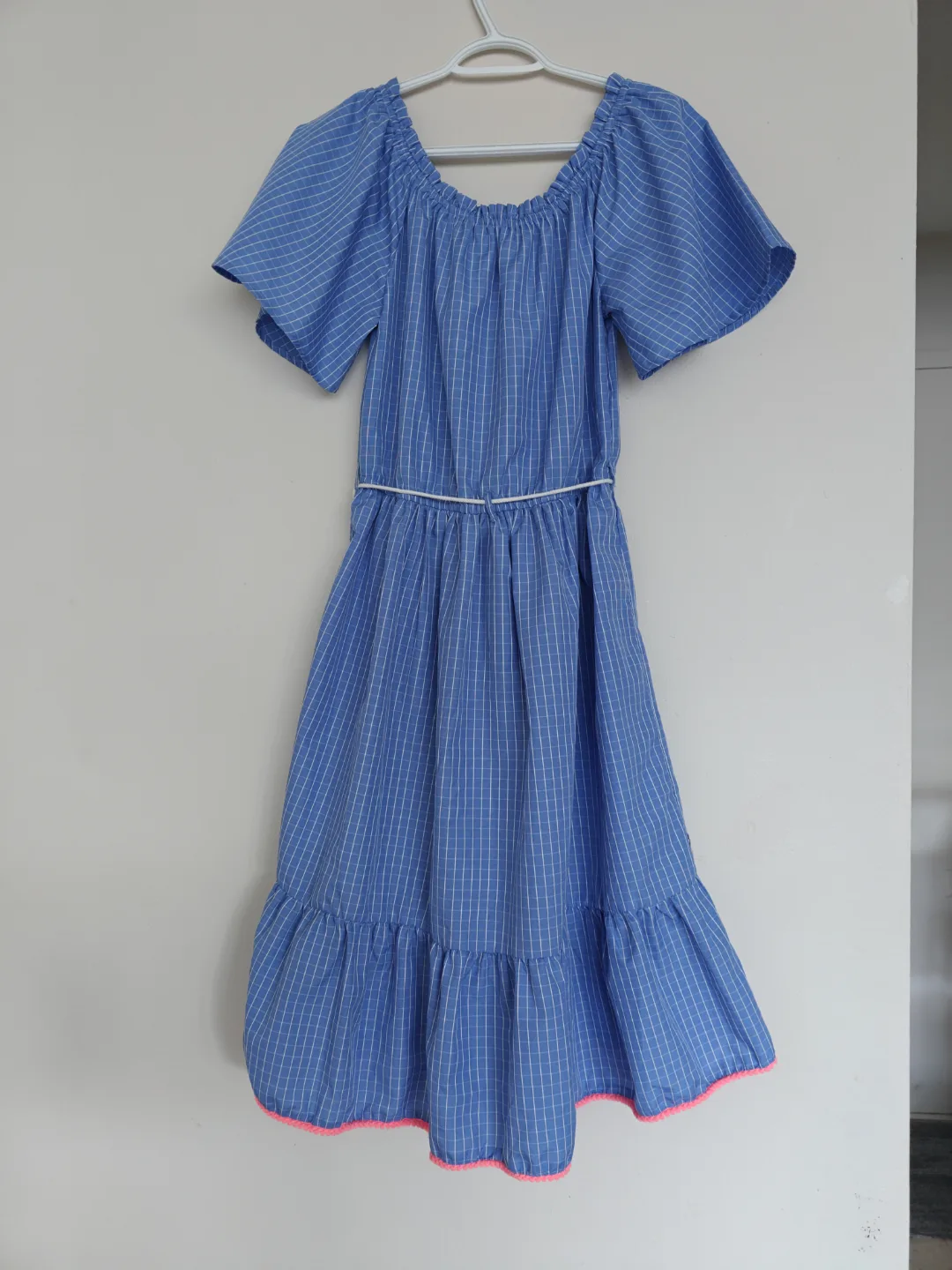 Girls' Blue Gingham Off-the-Shoulder Dress Size 8-16 image indicator(4)